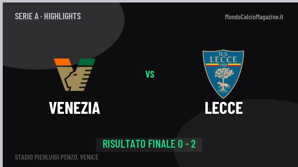 Venezia-Lecce 0-2: video gol, azioni salienti e statistiche