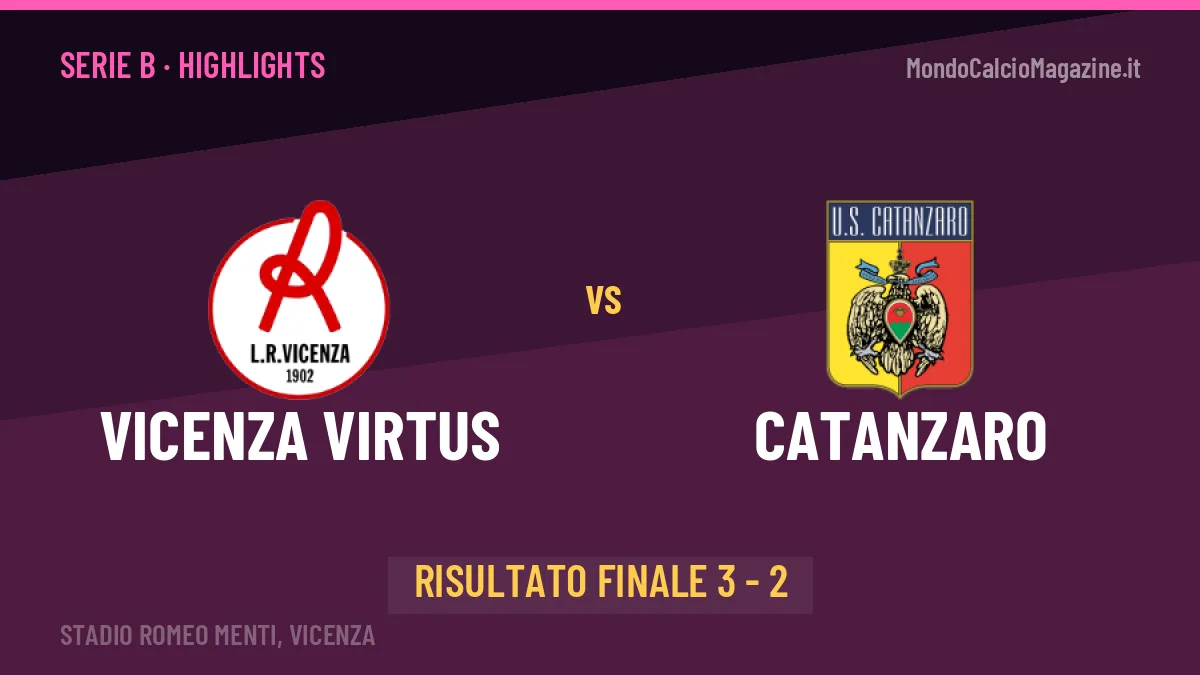 Vicenza Virtus-Catanzaro 3-2, gli highlights: tutti i gol in video