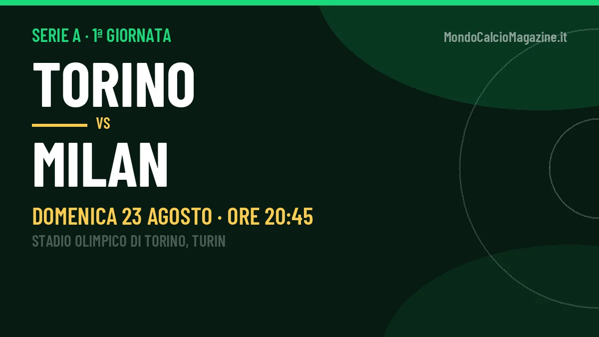 Torino-Milan Serie A 1ª giornata: orario, TV, streaming e probabili formazioni