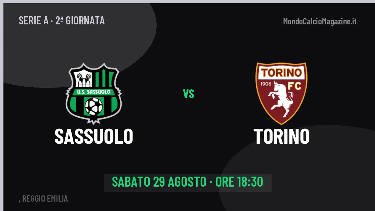 Sassuolo Torino in streaming: dove vedere la partita, orario e probabili formazioni