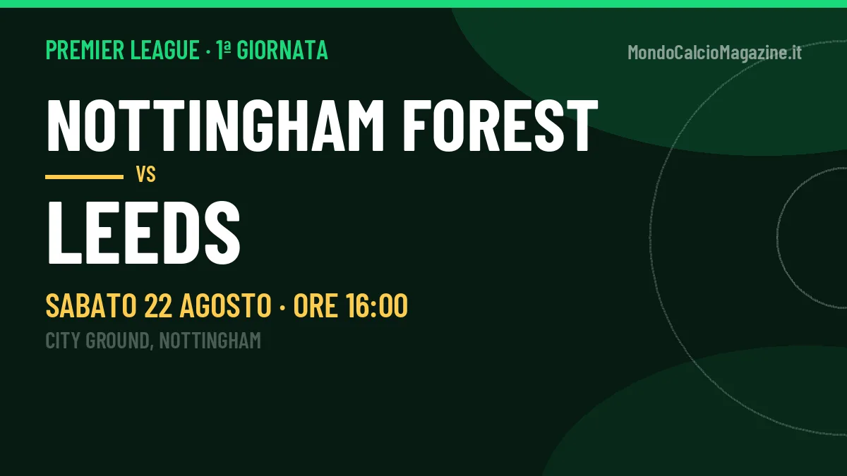 Dove vedere Nottingham Forest-Leeds in TV e streaming: orario, canale e formazioni