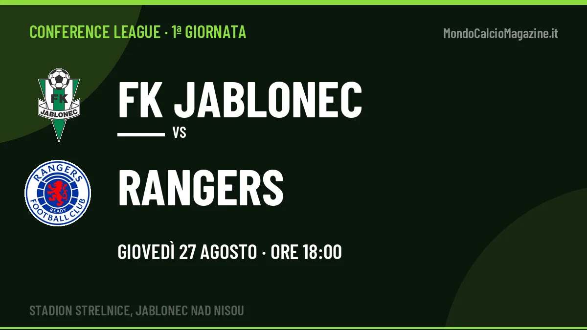 FK Jablonec-Rangers Conference League 1ª giornata: orario, TV, streaming e probabili formazioni