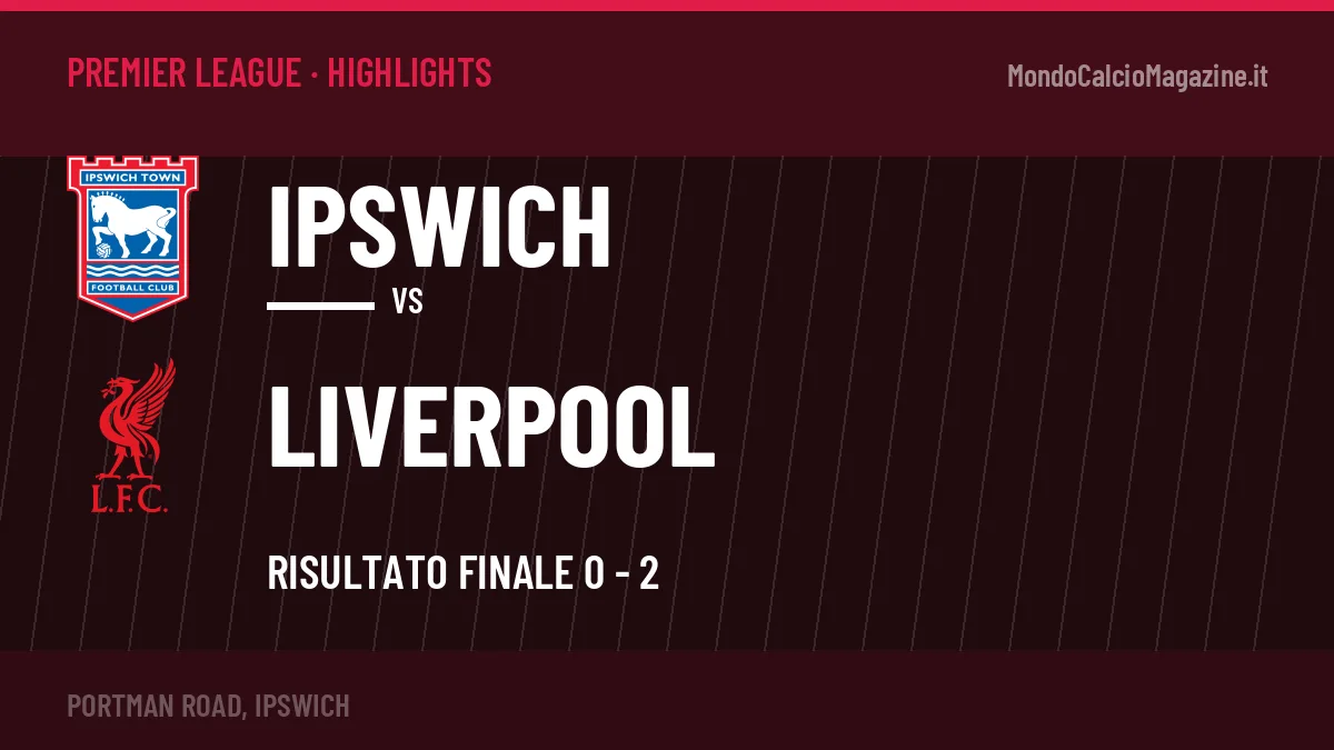 Rivedi Ipswich-Liverpool: highlights, gol e momenti chiave della partita