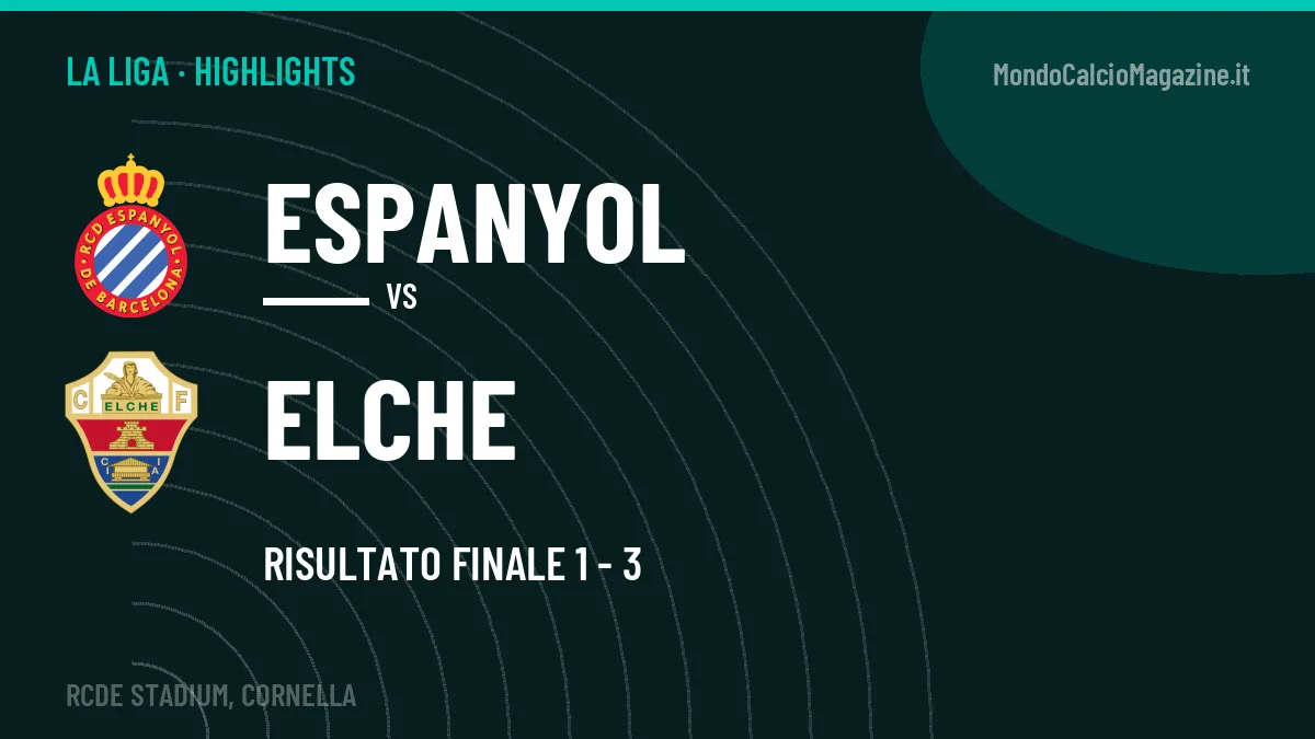 Gol e highlights di Espanyol-Elche 1-3: guarda la sintesi