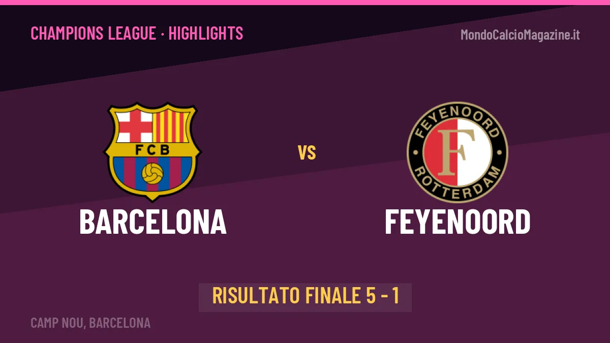 Barcelona-Feyenoord: il video degli highlights e il tabellino (5-1)