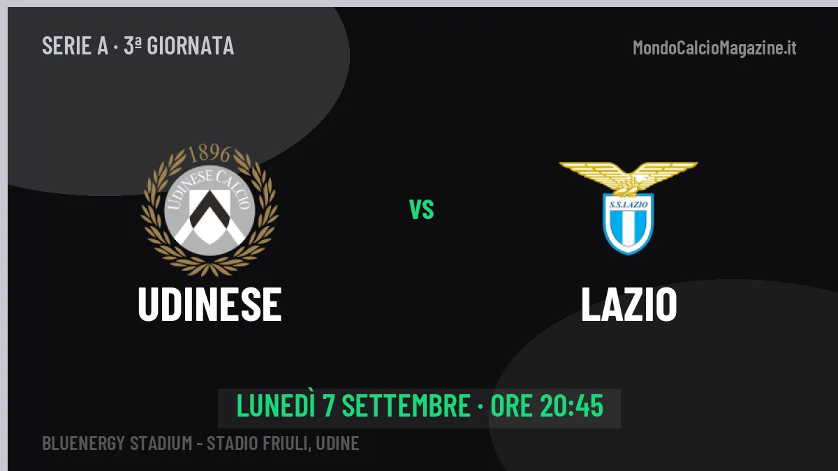 Udinese-Lazio Serie A 3ª giornata: orario, TV, streaming e probabili formazioni