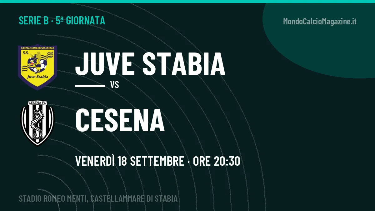 Juve Stabia-Cesena Serie B 5ª giornata: orario, TV, streaming e probabili formazioni