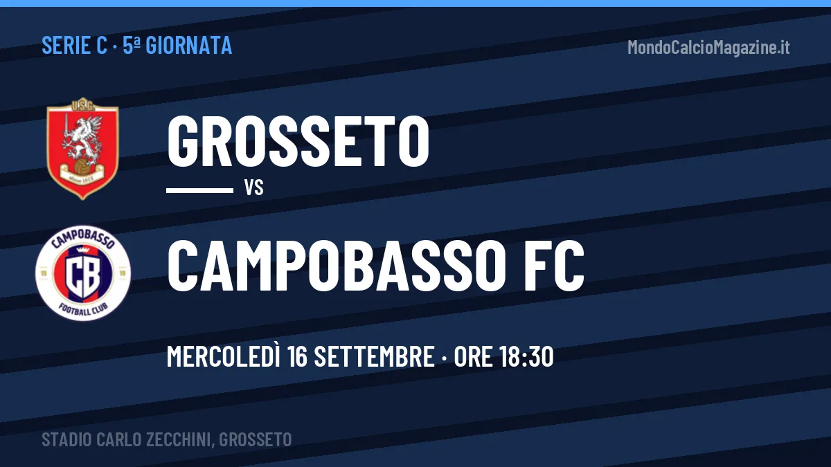 Grosseto-Campobasso FC (mer 16/09 ore 18:30): probabili formazioni, statistiche e quote