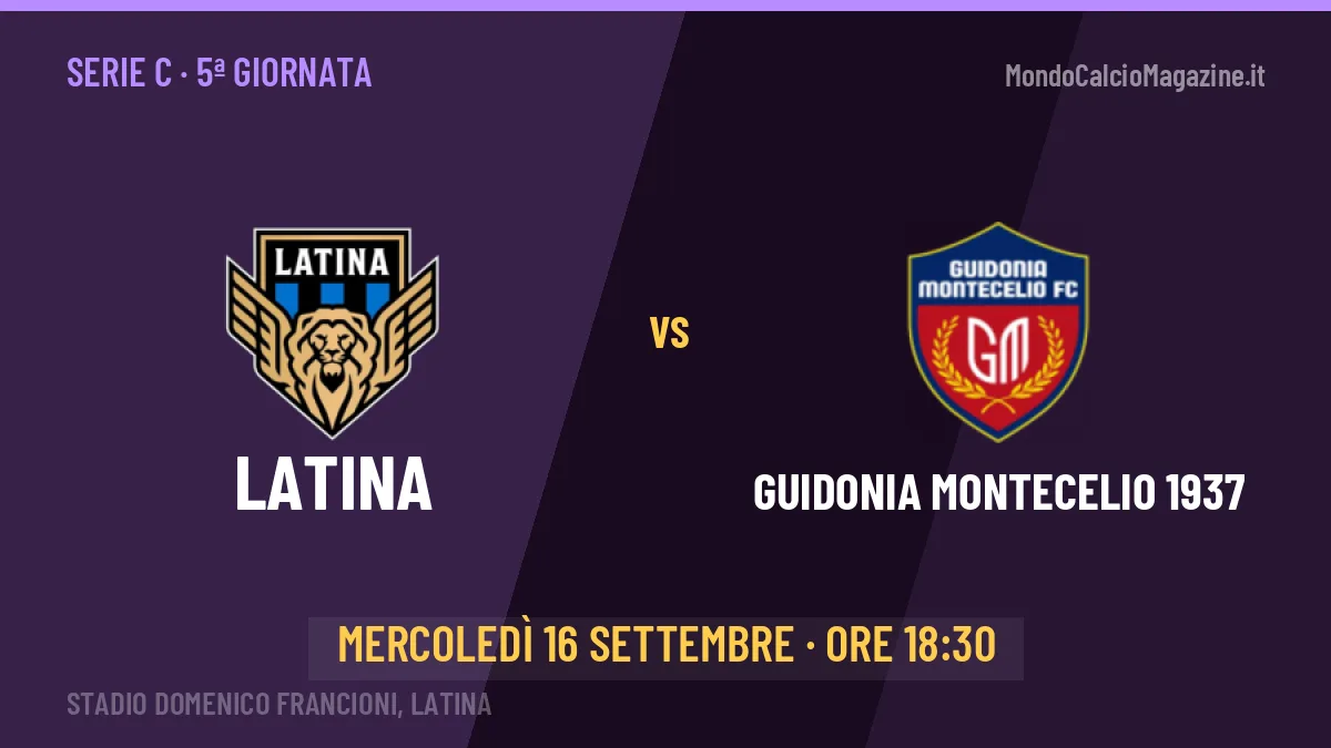 Latina-Guidonia Montecelio 1937 Serie C 5ª giornata: orario, TV, streaming e probabili formazioni