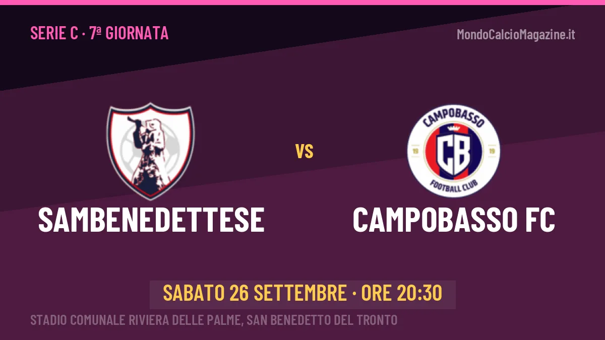 Sambenedettese-Campobasso FC Serie C 7ª giornata: orario, TV, streaming e probabili formazioni