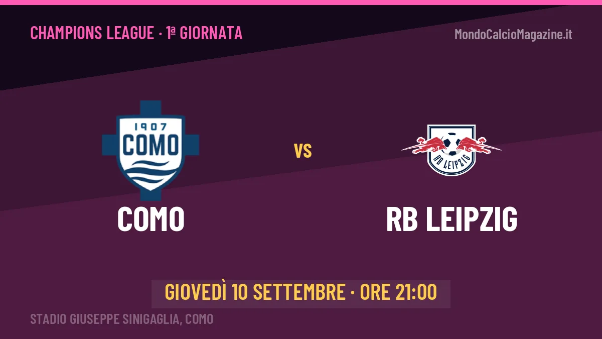 Probabili formazioni Como RB Leipzig: chi gioca, quote e pronostico