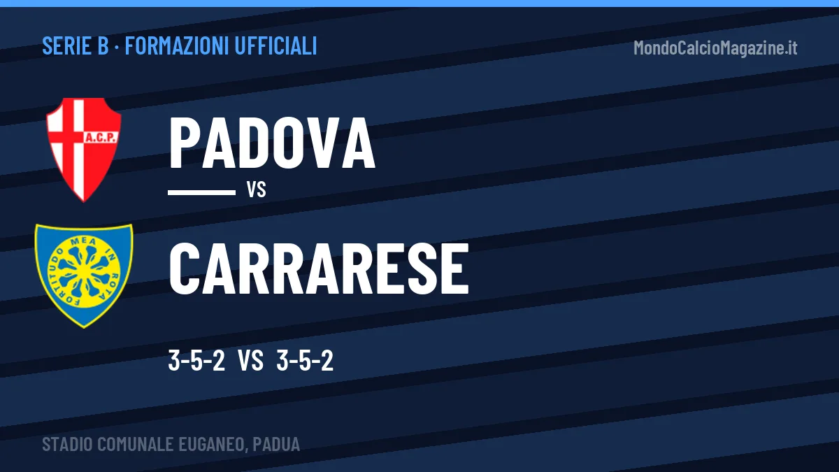 Formazioni ufficiali Padova-Carrarese: Abiuso titolare nel Carrarese