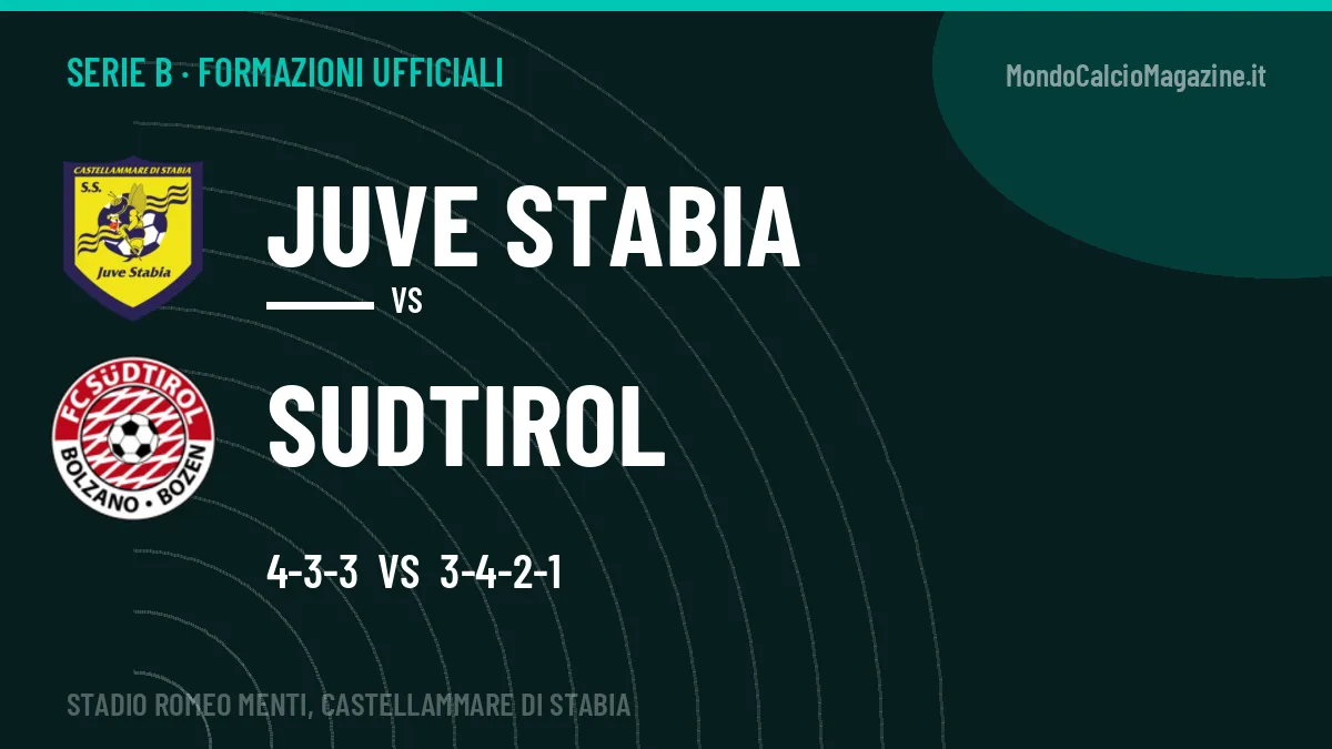 Formazioni ufficiali Juve Stabia-Sudtirol: Nardo e Okoro guidano gli attacchi
