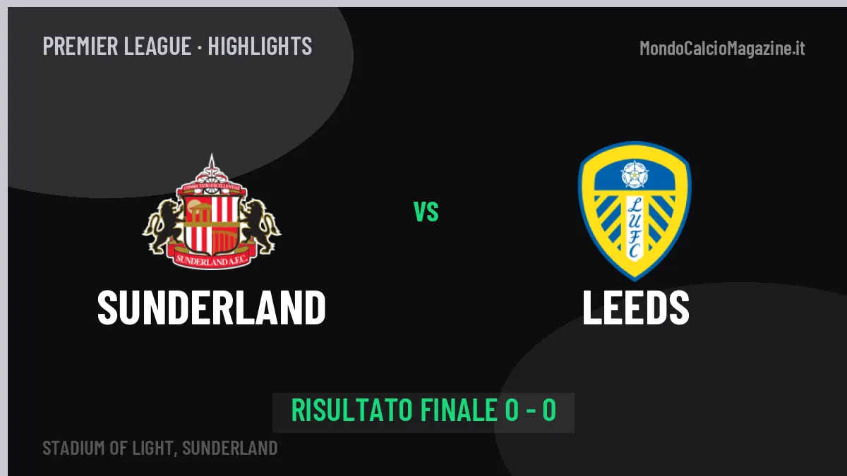 Sunderland-Leeds 0-0, gli highlights: tutti i gol in video