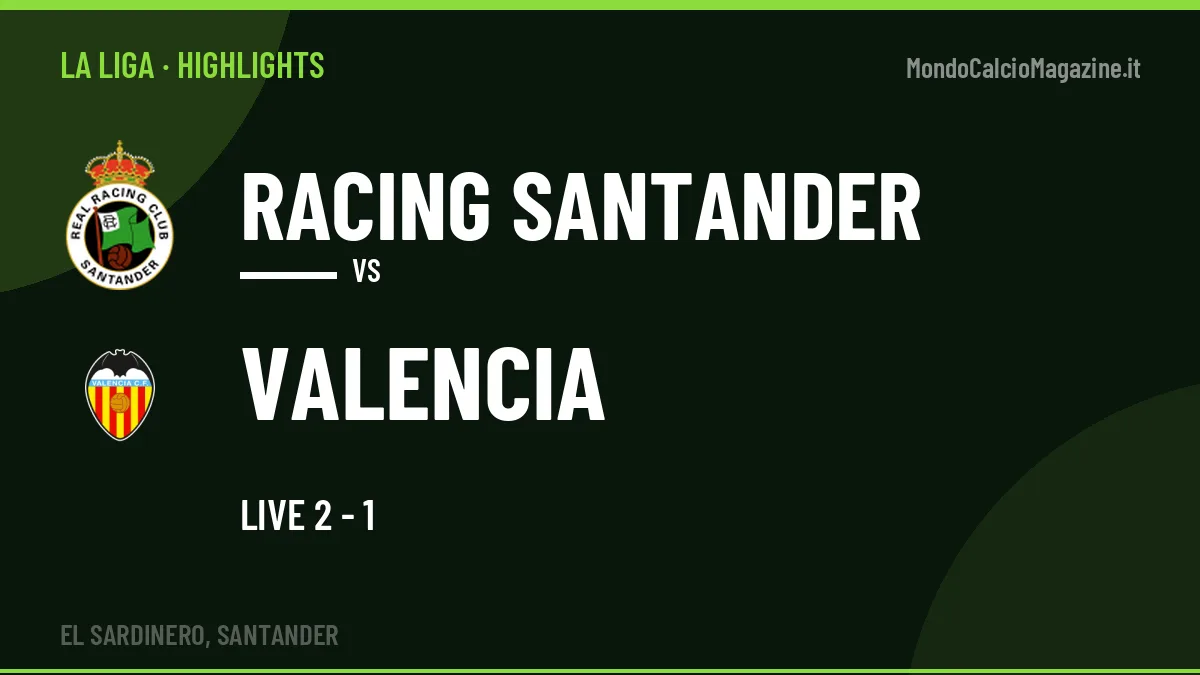 Gol e highlights di Racing Santander-Valencia: guarda la sintesi