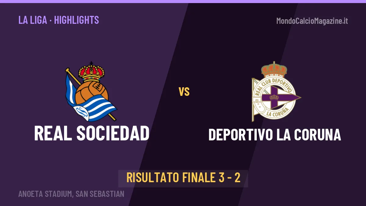 Real Sociedad-Deportivo La Coruna 3-2: video gol, azioni salienti e statistiche