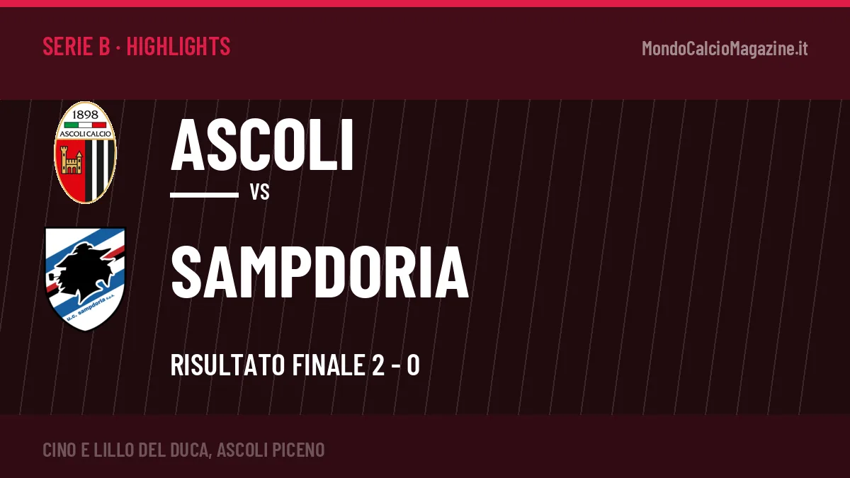 Gol e highlights di Ascoli-Sampdoria 2-0: guarda la sintesi
