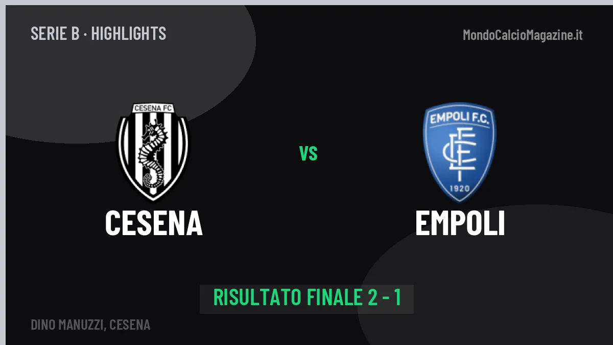 Cesena-Empoli 2-1: video gol, azioni salienti e statistiche