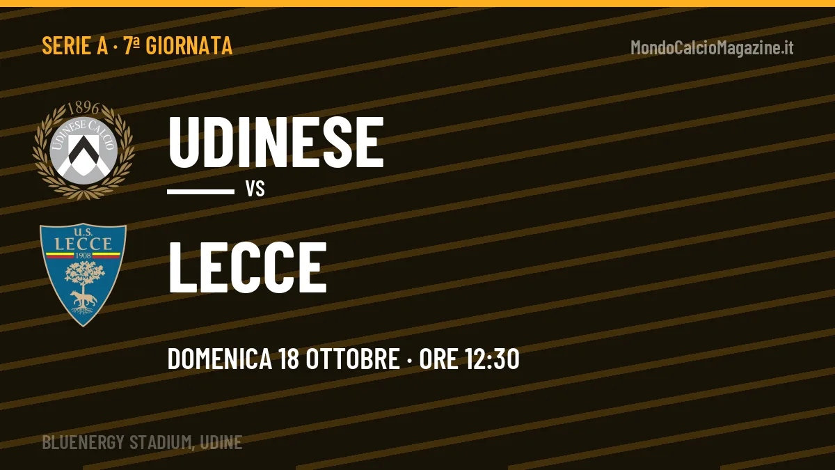 Udinese-Lecce Serie A 7ª giornata: orario, TV, streaming e probabili formazioni