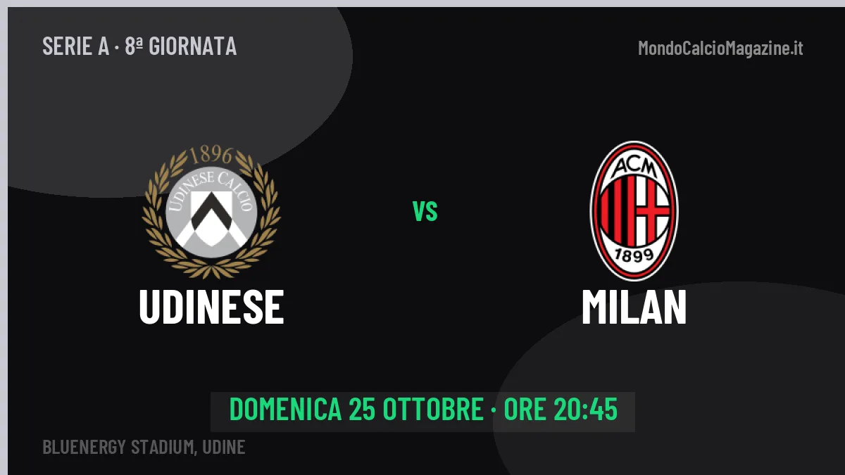 Udinese-Milan (dom 25/10 ore 20:45): probabili formazioni, statistiche e quote