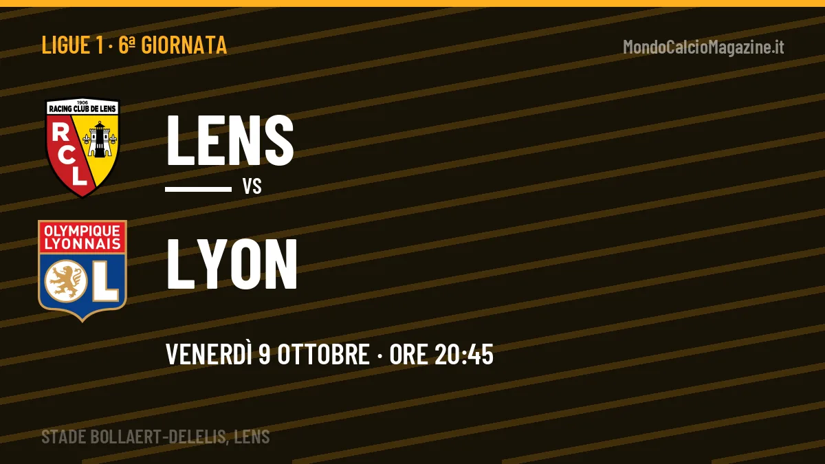 Lens-Lyon (ven 09/10 ore 20:45): probabili formazioni, statistiche e quote