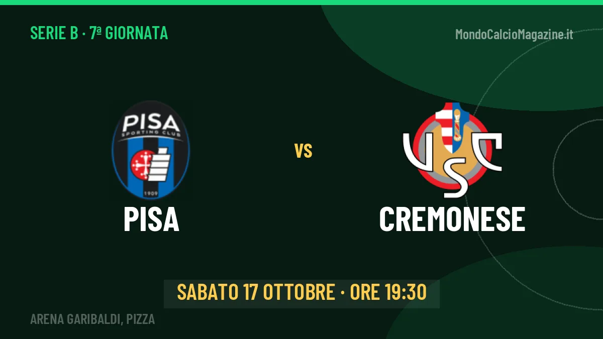 Pisa-Cremonese Serie B 7ª giornata: orario, TV, streaming e probabili formazioni