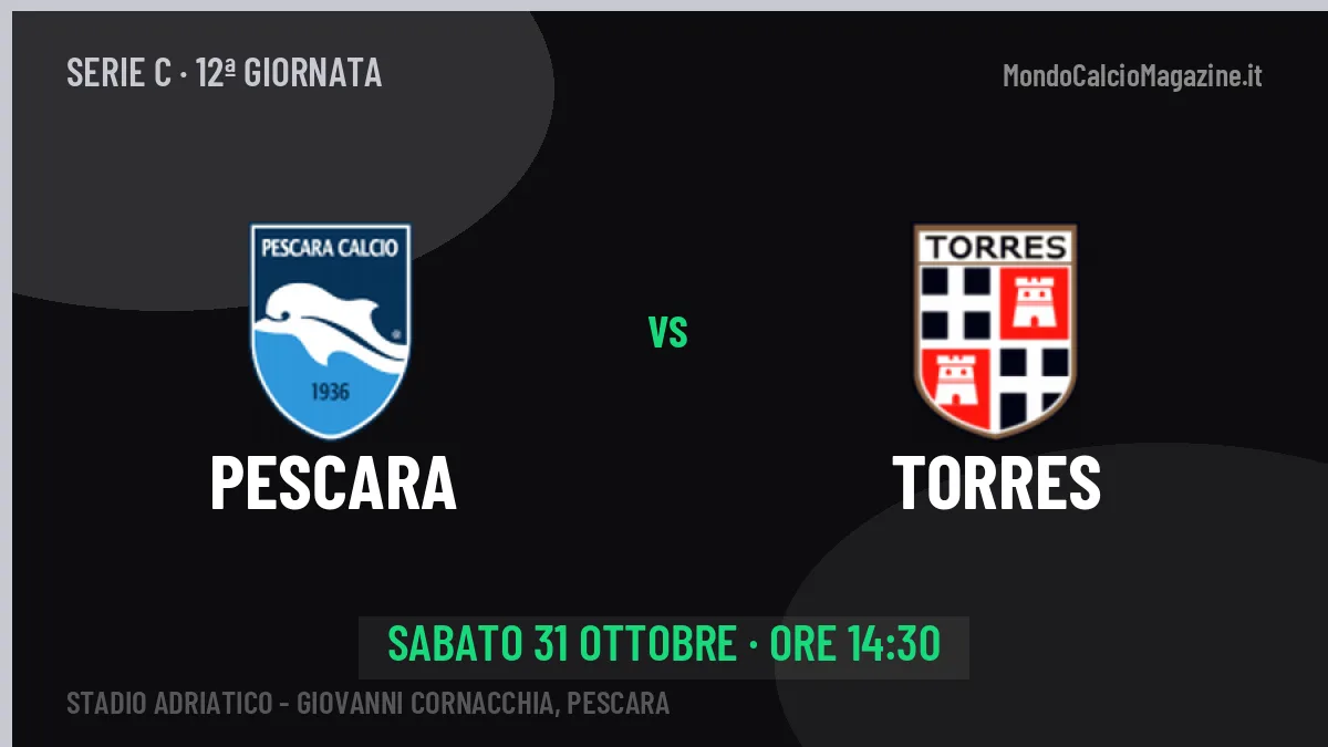 Pescara Torres in streaming: dove vedere la partita, orario e probabili formazioni