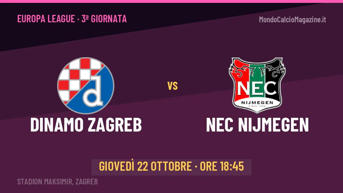 Dinamo Zagreb NEC Nijmegen in streaming: dove vedere la partita, orario e probabili formazioni